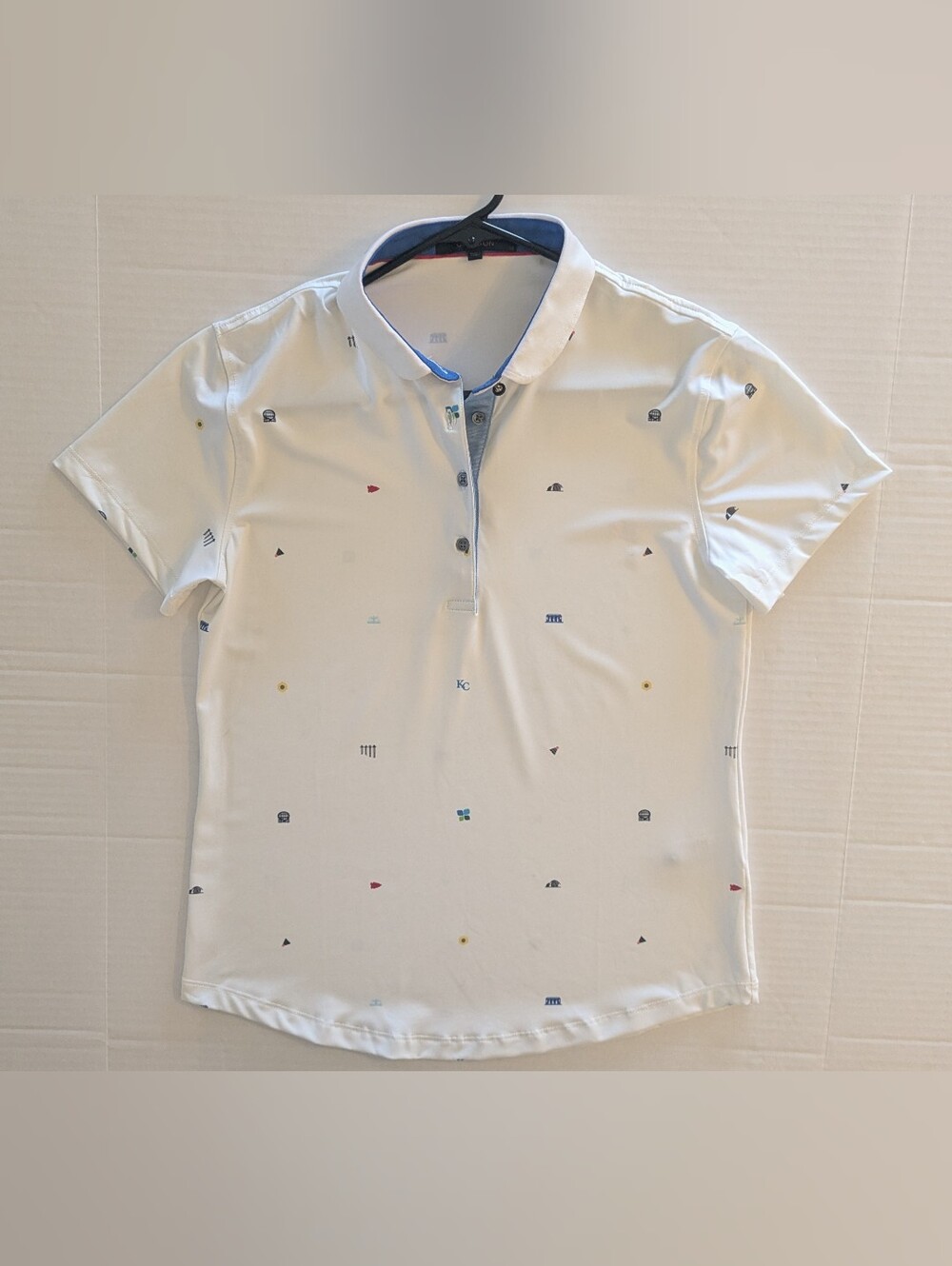 Greyson Women's White Polo with Subtle Multicolor Micro Motifs- M (NWOT)